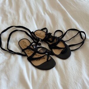 Sam Edelman Suede Leather Black Lace-Up Sandals